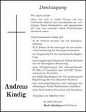 Traueranzeige Andreas Kindig