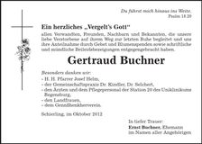 Traueranzeige Gertraud Buchner