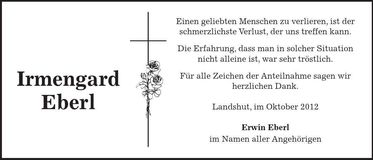 Traueranzeige Irmengard Eberl