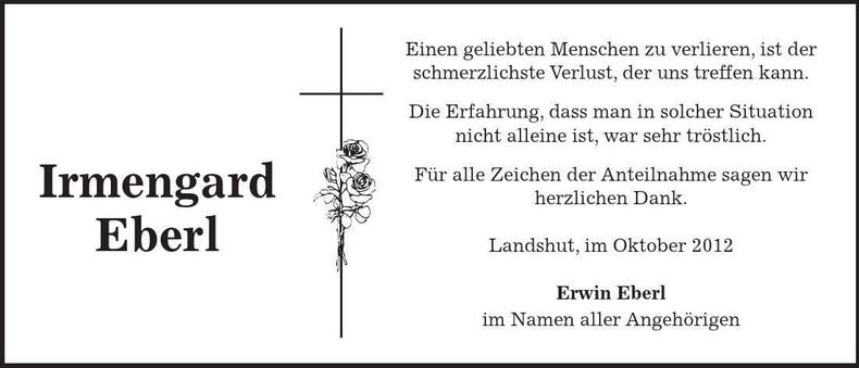 Traueranzeige Irmengard Eberl