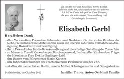 Traueranzeige Elisabeth Gerbl