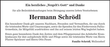 Traueranzeige Hermann Schrödl