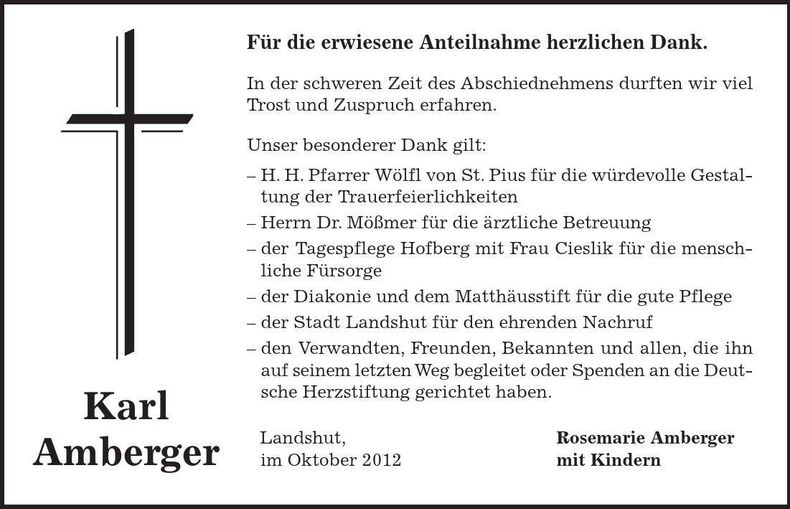 Traueranzeige Karl Amberger