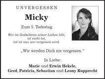 Traueranzeige Micky 