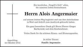 Traueranzeige Alois Angermaier