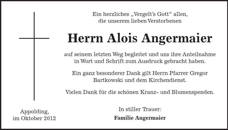 Traueranzeige Alois Angermaier