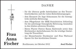 Traueranzeige Anna Fischer