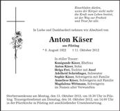 Traueranzeige Anton Käser