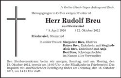 Traueranzeige Rudolf Breu