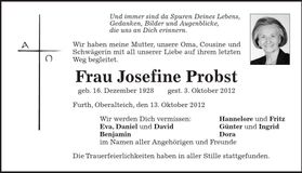 Traueranzeige Josefine Probst