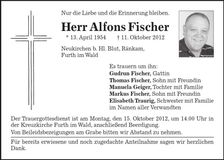 Traueranzeige Alfons Fischer