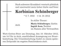 Traueranzeige Korbinian Schönberger
