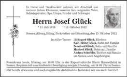Traueranzeige Josef Glück
