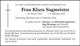 Traueranzeige Klara Sagmeister