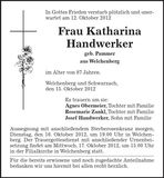 Traueranzeige Katharina Handwerker