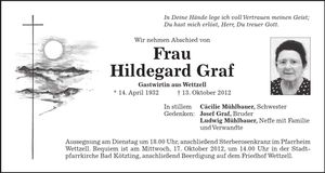 Traueranzeige Hildegard Graf