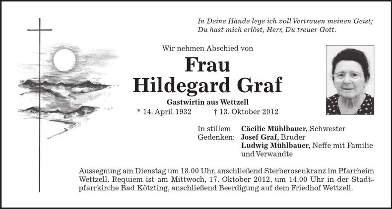 Traueranzeige Hildegard Graf