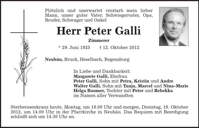 Traueranzeige Peter Galli