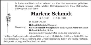 Traueranzeige Marlene Schmidt
