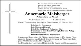 Traueranzeige Annemarie Maisberger