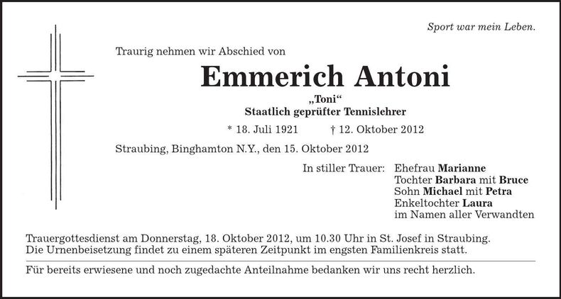 Traueranzeige Emmerich Antoni