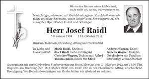 Traueranzeige Josef Raidl