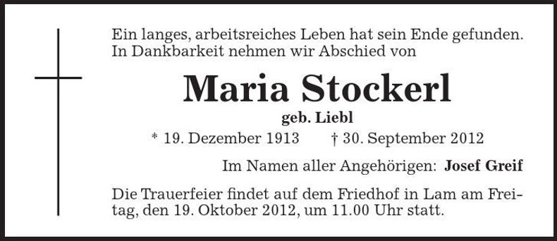 Traueranzeige Maria Stockerl