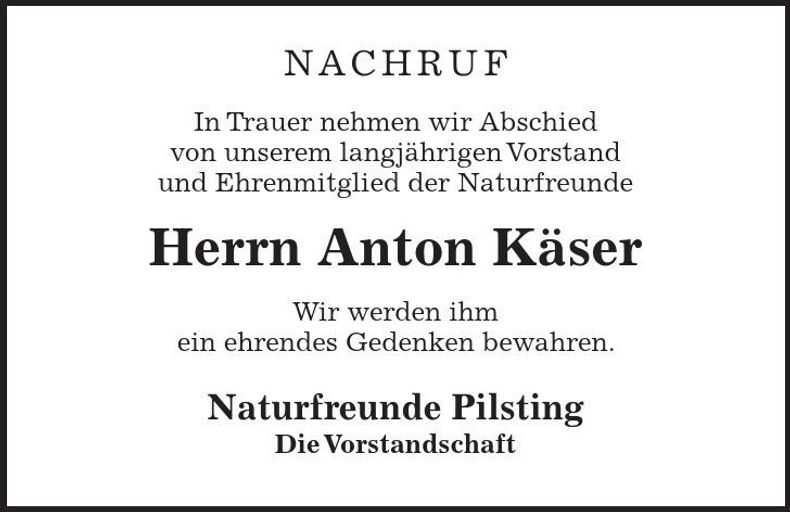 Traueranzeige Anton Käser