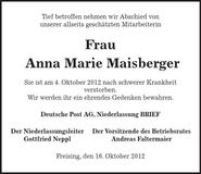 Traueranzeige Anna Marie Maisberger