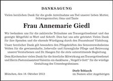Traueranzeige Annemarie Giedl