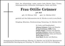 Traueranzeige Ottlilie Grünner