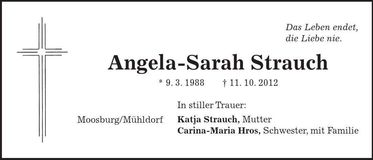Traueranzeige Angela-Sarah Strauch