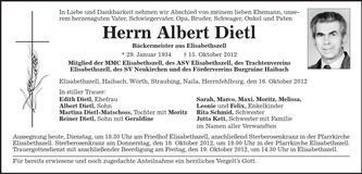 Traueranzeige Albert Dietl
