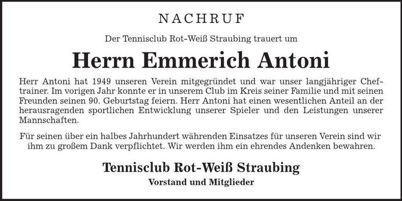 Traueranzeige Emmerich Antoni