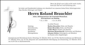 Traueranzeige Roland Brauchler