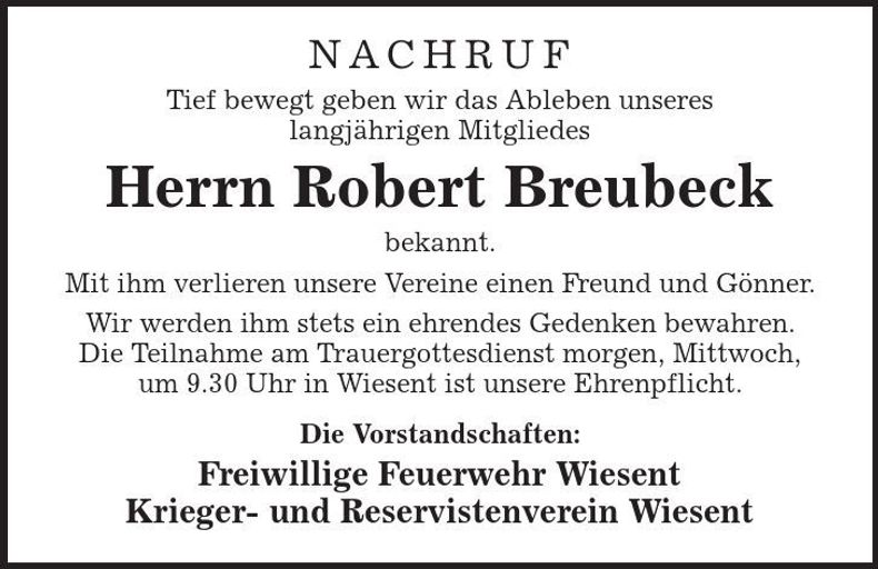 Traueranzeige Robert Breubeck