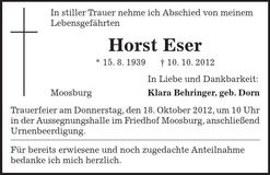 Traueranzeige Horst Eser