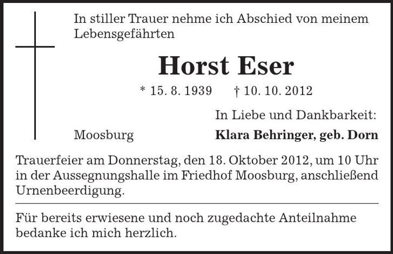Traueranzeige Horst Eser