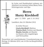 Traueranzeige Harry Kirchhoff