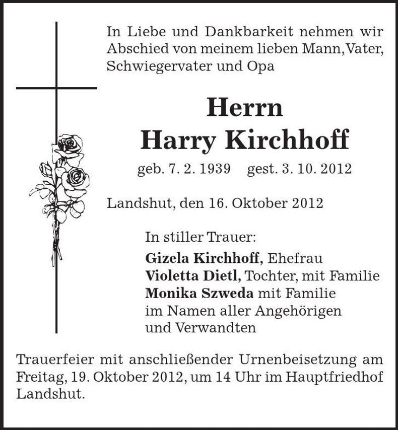 Traueranzeige Harry Kirchhoff