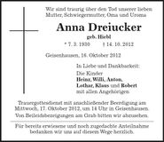 Traueranzeige Anna Dreiucker