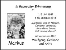 Traueranzeige Markus Schuster