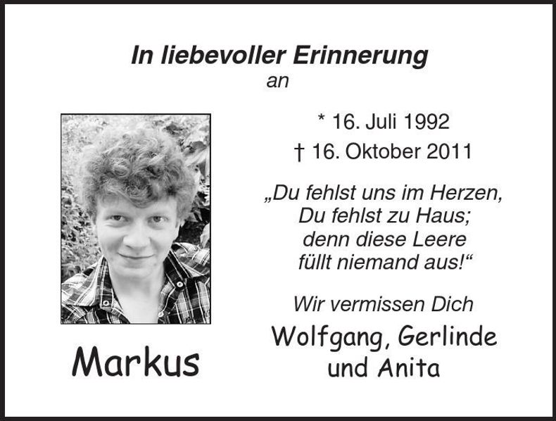 Traueranzeige Markus Schuster