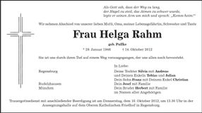 Traueranzeige Helga Rahm