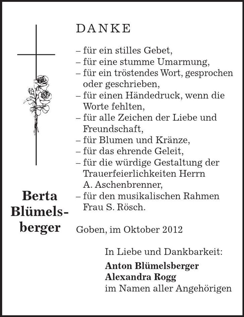 Traueranzeige Berta Blümelsberger