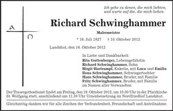 Traueranzeige Richard Schwinghammer
