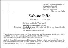 Traueranzeige Sabine Tiffe