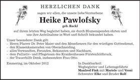 Traueranzeige Heike Pawlofsky