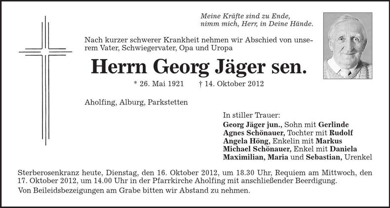 Traueranzeige Georg Jäger