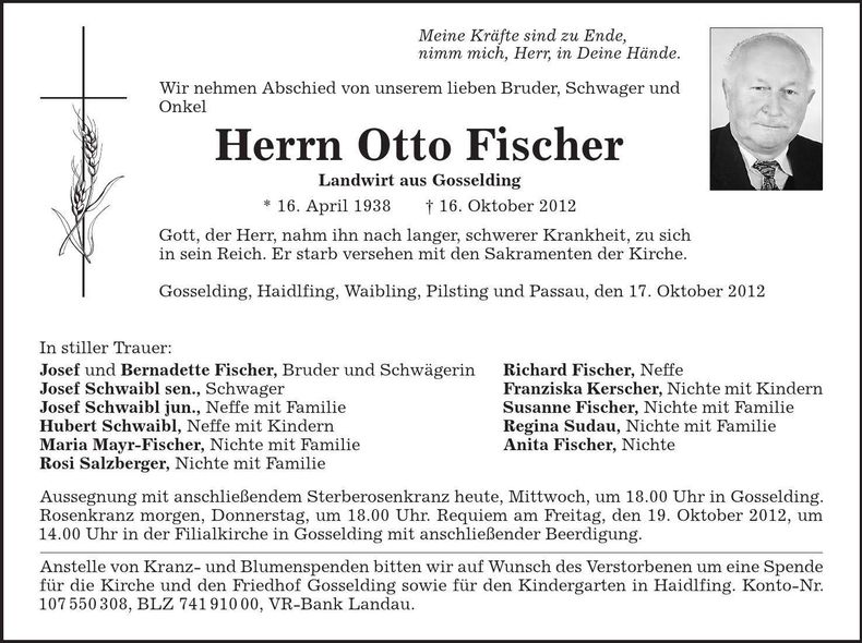 Traueranzeige Otto Fischer